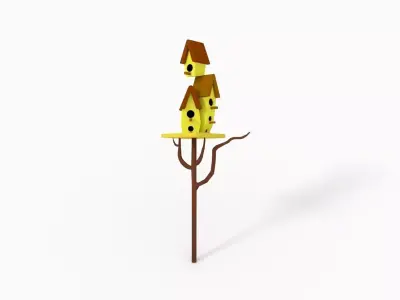 Birdhouse LOW POLY on tree Low-poly 3D model