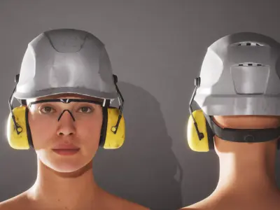 Safety gear set - Helmet Earmuffs Glasses  Low-poly 3D model