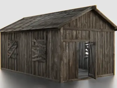 Old Wooden Medieval Building House 2 Low-poly 3D model