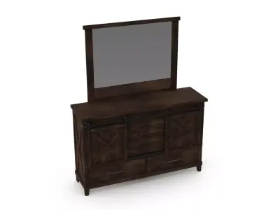 Drawer Dresser in Dark Walnut With Mirror 3D model