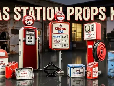  Gas Station  Props Low-poly 3D model