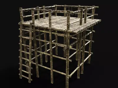 BAMBOO PLATFORM PIER LOG JUNGLE PORT CONSTRUCTION WATCHTOWER Low-poly 3D model