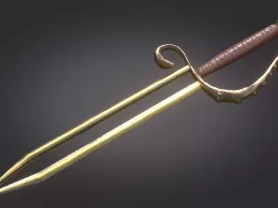 Stylized Medieval Sword melee weapon game ready Low-poly 3D model 4