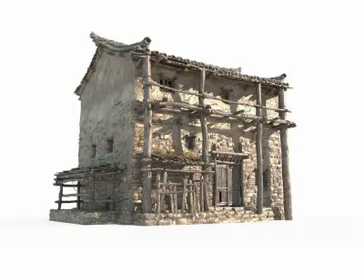 Asian ancient architecture tile house 3D model