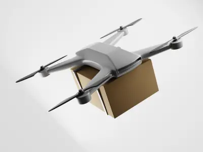 A delivery drone quadrocopter with a card box 3D model