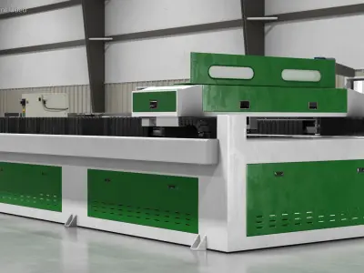  Green Large Format CNC Laser Cutter with Aluminum Sheet Rigged 