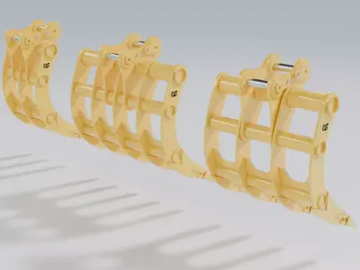 CAT Excavator Rake 3 - 4 and 5 tines 3D MODEL Low-poly 3D model