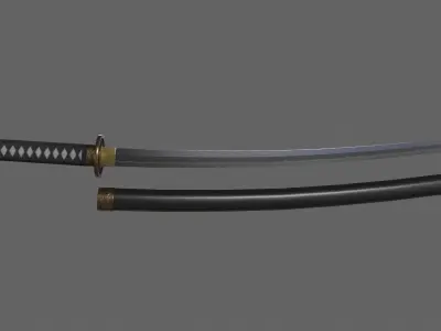 PBR Katana Japanese Sword Black V2 Low-poly 3D model