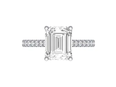 Emerald Solitaire Ring With Hidden Halo Cathedral setting Ring 3D print model purchase