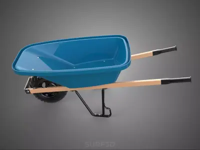 WOOD WOODEN HANDLES HANDLE STEEL FRAME WHEEL BARROW WHEELBARROW 3D model