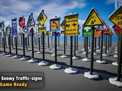 900 Snowy Traffic Signs Collection  Game Ready Low-poly 3D model