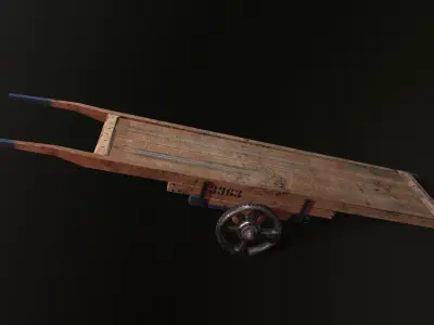 Wooden Hand Cart Low-poly 3D model