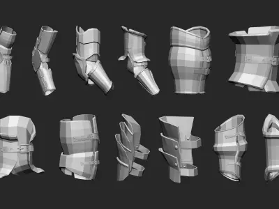 55 Low poly medieval fantasy arm bracers armor IMM set 3D model
