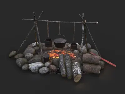 Camping Fire Pit  Low-poly 3D model