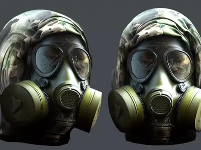 helmet Gas mask  3d model military combat Low-poly  Low-poly 3D model