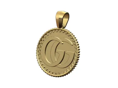 Pendant GG fashion brand coin with bail 3D print model