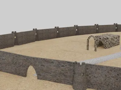Medieval Fortress Walls Scene Low-poly 3D model
