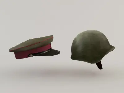 Chinese military Hats Lowpoly Low-poly 3D model
