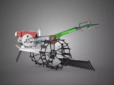 COMPACT HAND WALKING TRACTOR RAKING RAKE FIELD PADDY IMPLEMENT 3D model