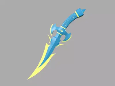 Medieval Dagger 10 Cartoon Blue - Fantasy Character Weapon Low-poly 3D model