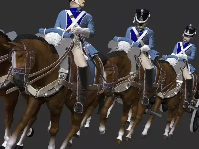 Gribeauval artillery train with  6 horses 3D print model