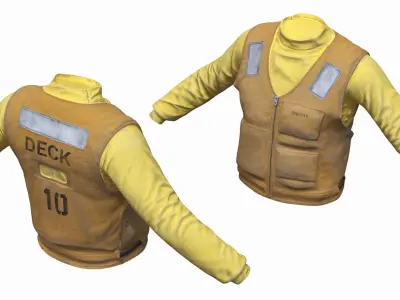 Reflective Industrial Worker Vest with Zipper Yellow Used 3D model