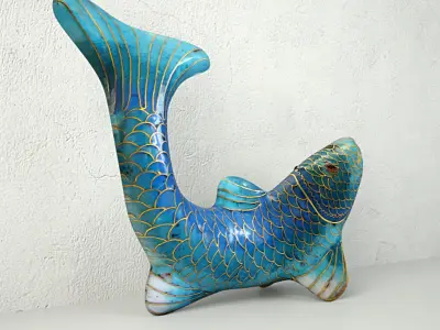 Cloisonne Koi Fish with Garnet Eyes 3D model