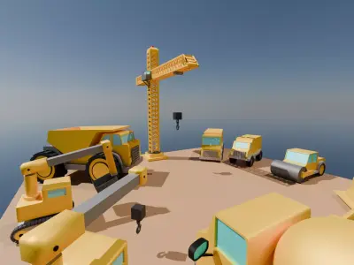 Roblox Ready Low Poly Construction Vehicles and Sign Set Low-poly 3D model