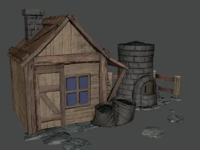 Medieval house Low-poly 3D model 17