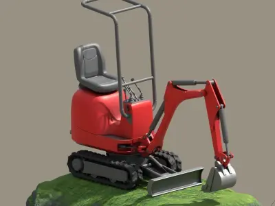 Mini-Excavator Rigged and High-Poly 3D model