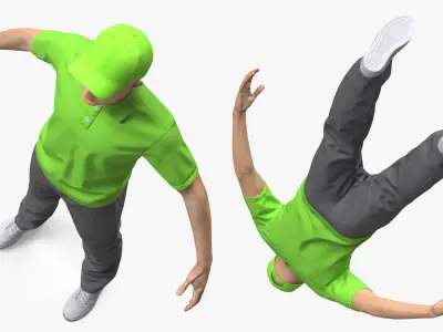  Delivery Service Man in Green Uniform Neutral Pose 