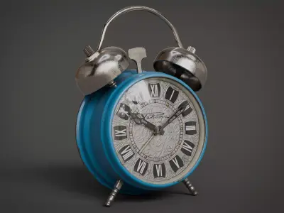 Blue Vintage Alarm Clock Low-poly 3D model