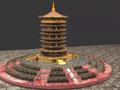 Chinese ancient  tower  3D model purchase