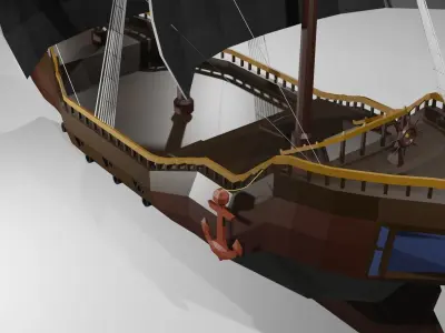Low poly pirate ship Free low-poly 3D model