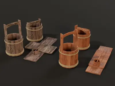 Antique Japanese Wooden Mizuoke Bucket Low-poly 3D model