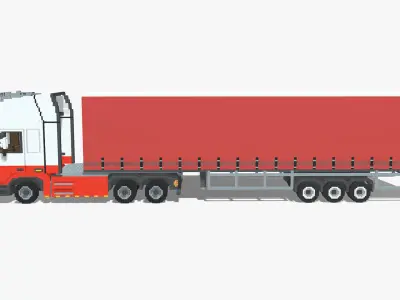 Voxel Truck and Curtain Trailer Low-poly 3D model