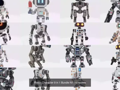 Robot Character 9 in 1 Bundle N1 3D Model Collection