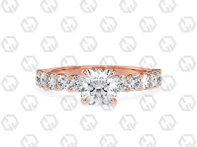 Ring 100 Radiant Shape prong set round on shank with Gems 3D print model