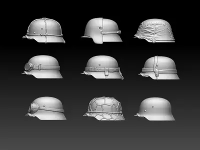 helmets group of silver shoes 3D print model
