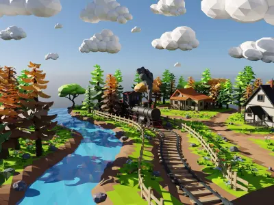 Isometric Train Scene 3D model