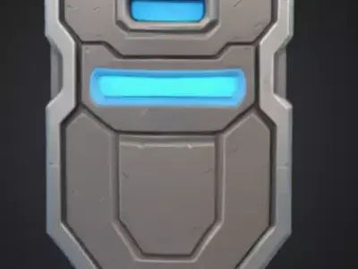futuristic shield with bright silver blue color Low-poly 3D model