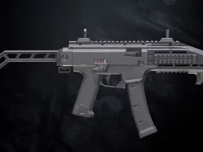CS-34 SMG With Hands And Weapon Case Low-poly 3D model