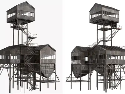 Old Rusty Industial Building Low-poly 3D model