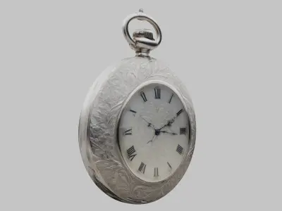 Stylized Silver Fantasy Pocket Watch with Gems Low-poly 3D model