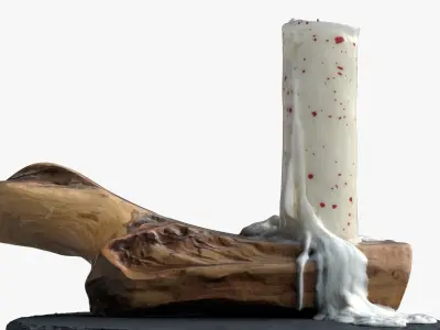 Candle and wooden holder 3D model