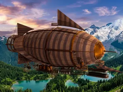Vintage Steampunk Dirigible Airship Low-poly 3D model