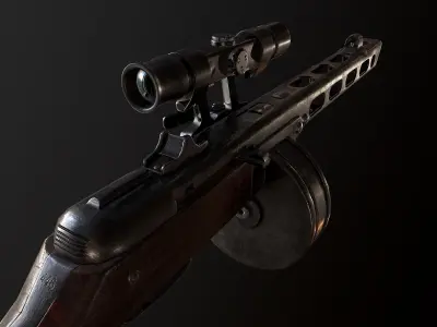 PPSh-41 with scope USSR Machine gun WW2 PBR Low-poly 3D model