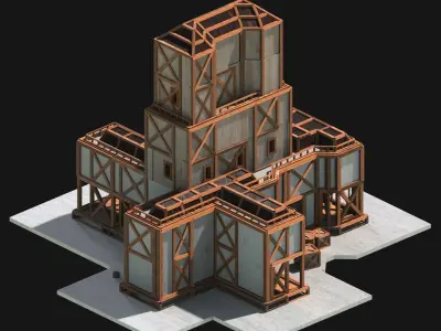 Medieval Low Poly Building Castle Wooden Village Stone House 49 Low-poly 3D model