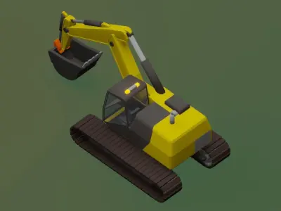 Simple cartoon diesel excavator Low-poly 3D model