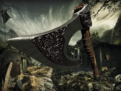 viking axe Low-poly 3D model 17